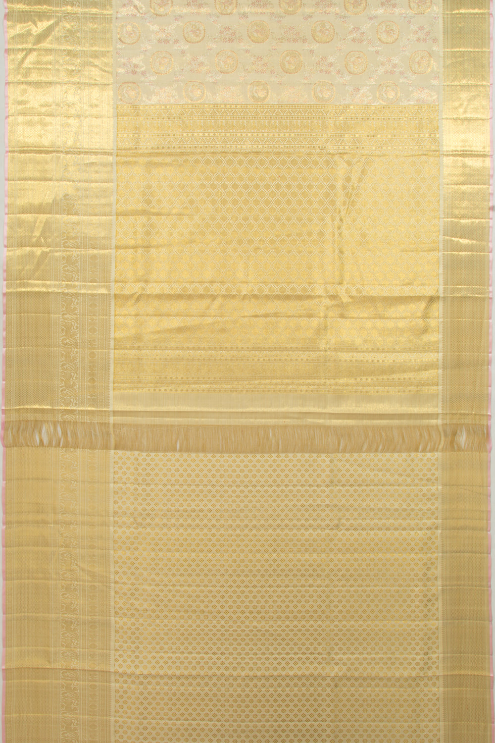 Kanchipuram Silk Tissue Jaal Gold Saree