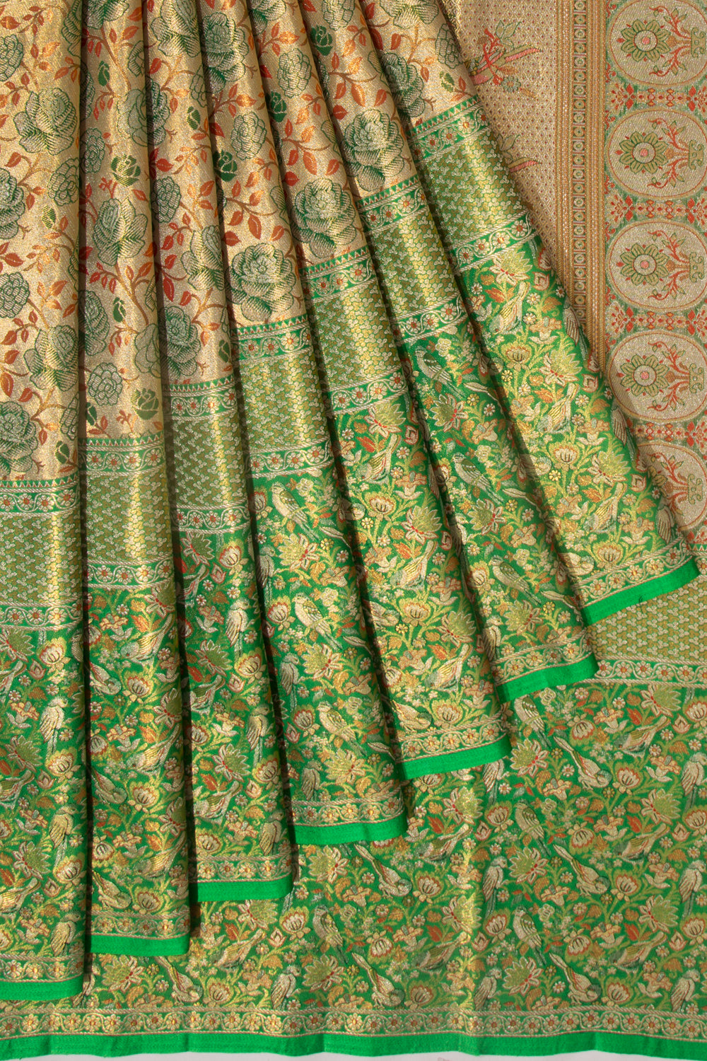 Kanchipuram Silk Tissue Jaal Gold Saree