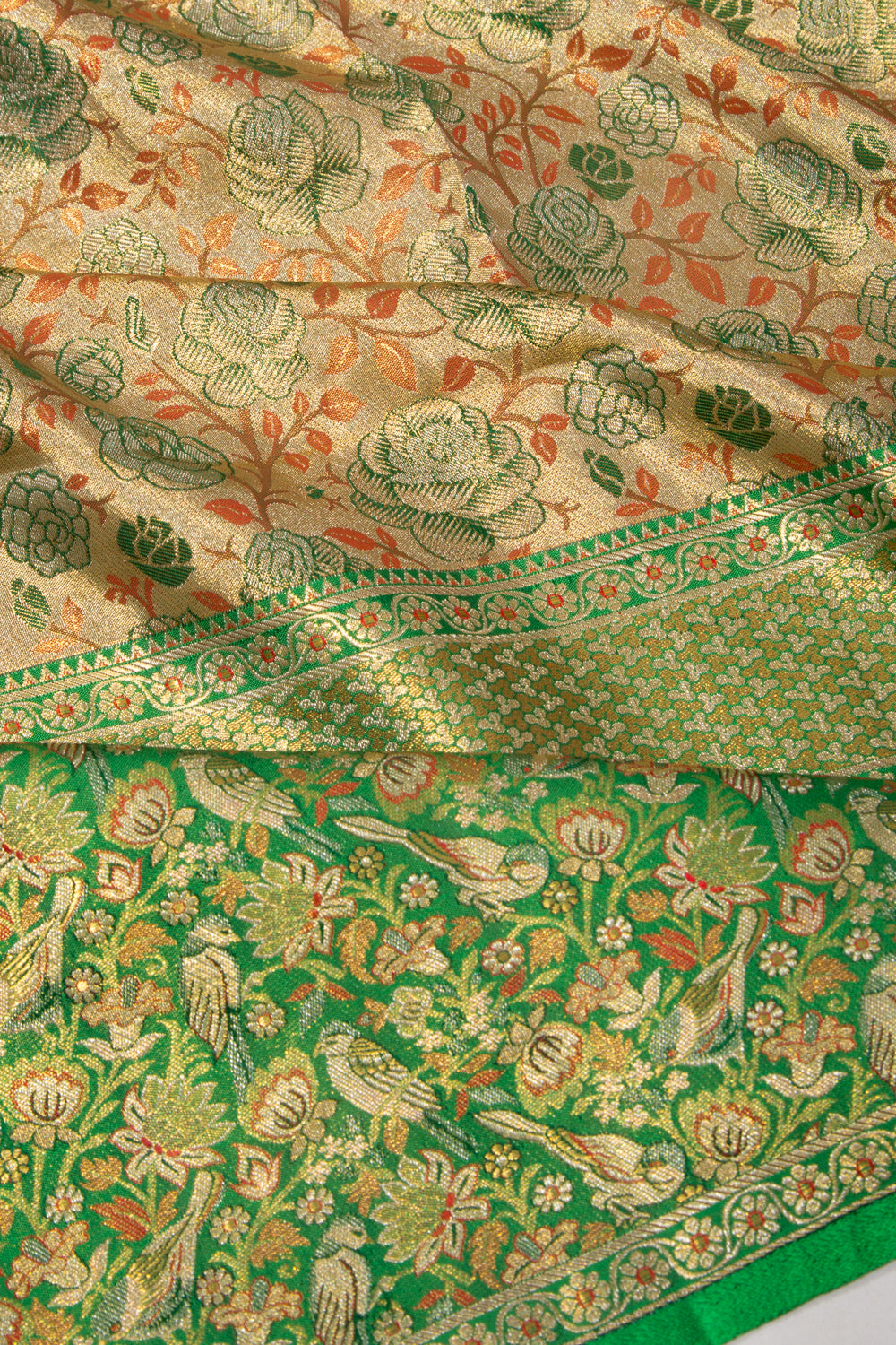 Kanchipuram Silk Tissue Jaal Gold Saree
