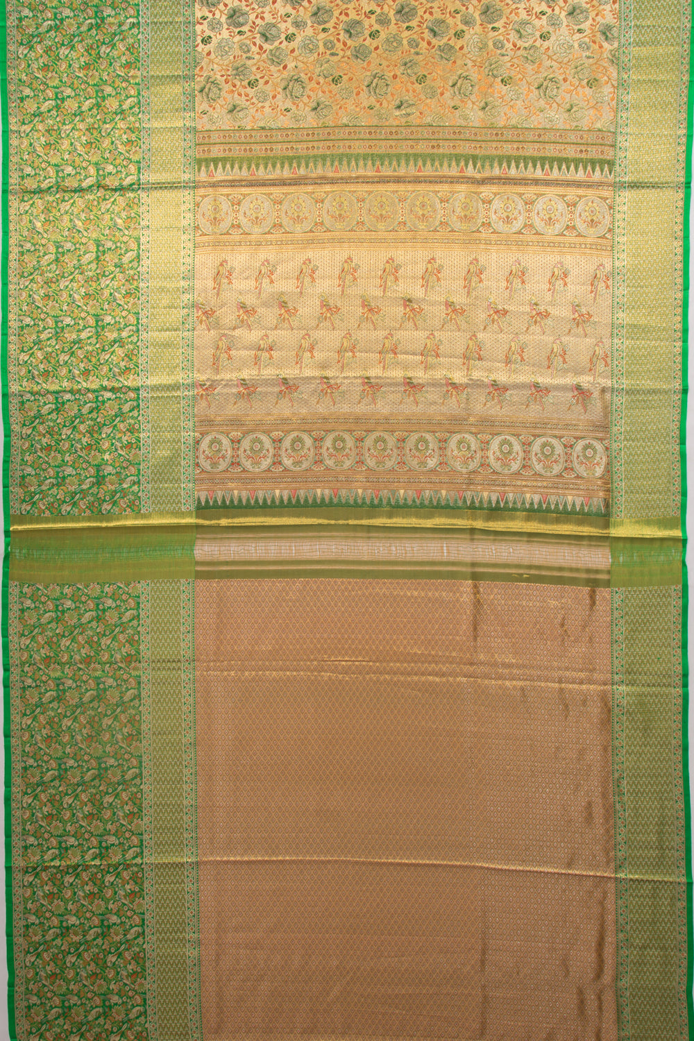 Kanchipuram Silk Tissue Jaal Gold Saree