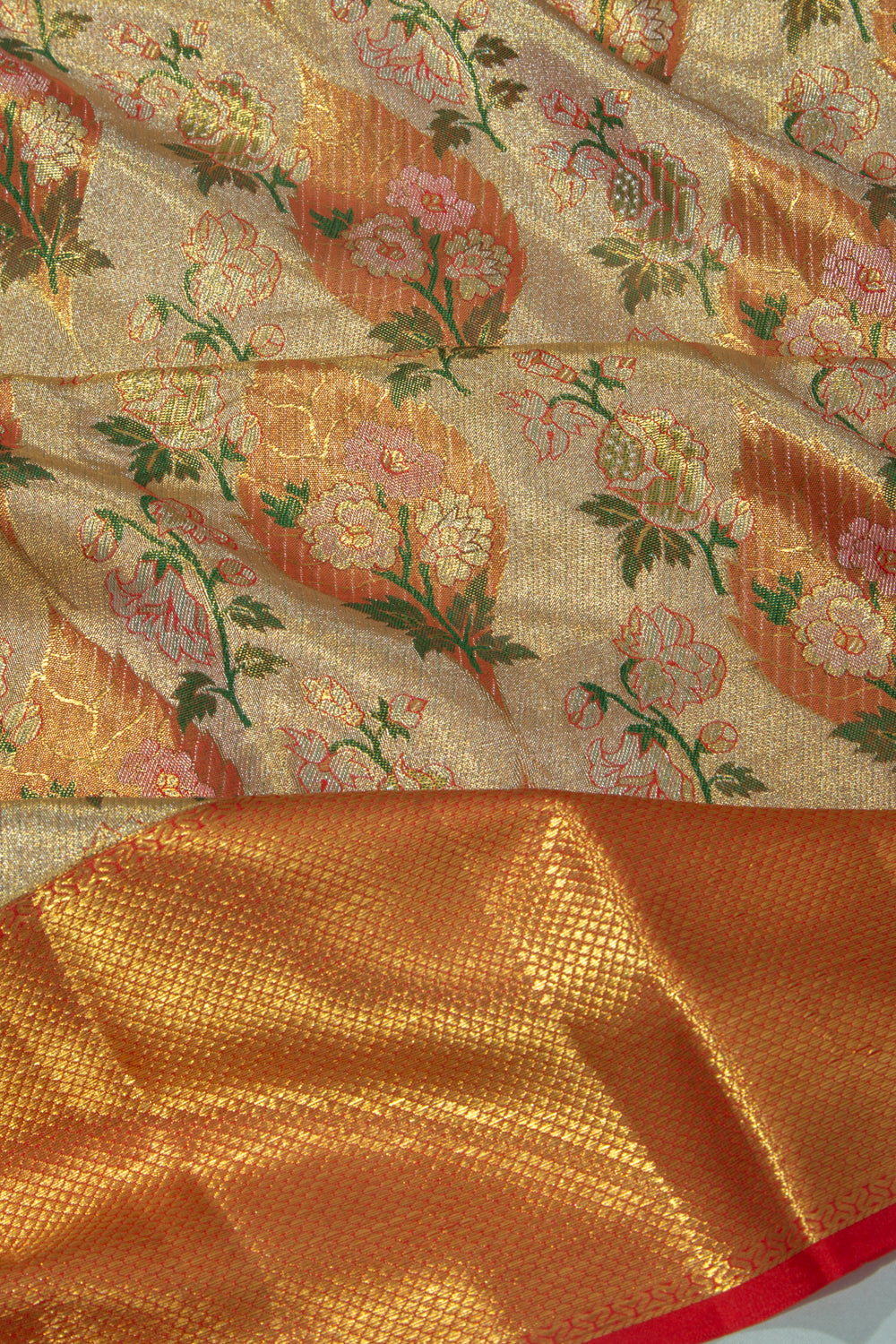 Kanchipuram Silk Tissue Brocade Gold Saree