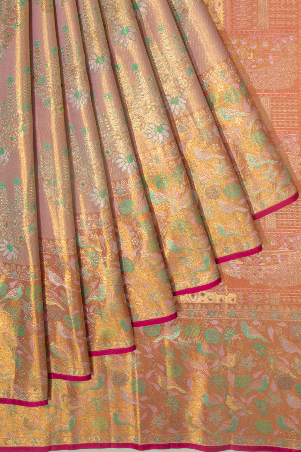 Kanchipuram Silk Tissue Brocade Peach Saree