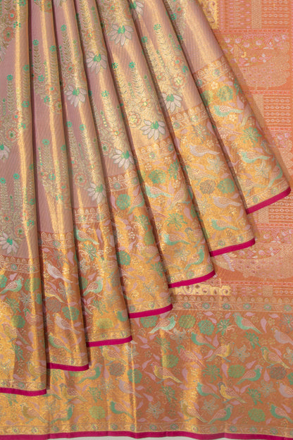 Kanchipuram Silk Tissue Brocade Peach Saree