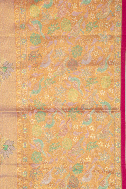 Kanchipuram Silk Tissue Brocade Peach Saree