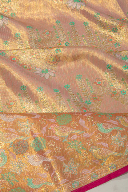 Kanchipuram Silk Tissue Brocade Peach Saree