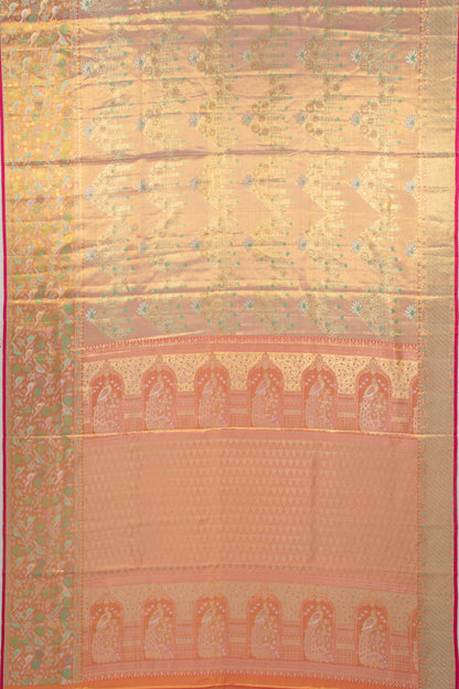 Kanchipuram Silk Tissue Brocade Peach Saree