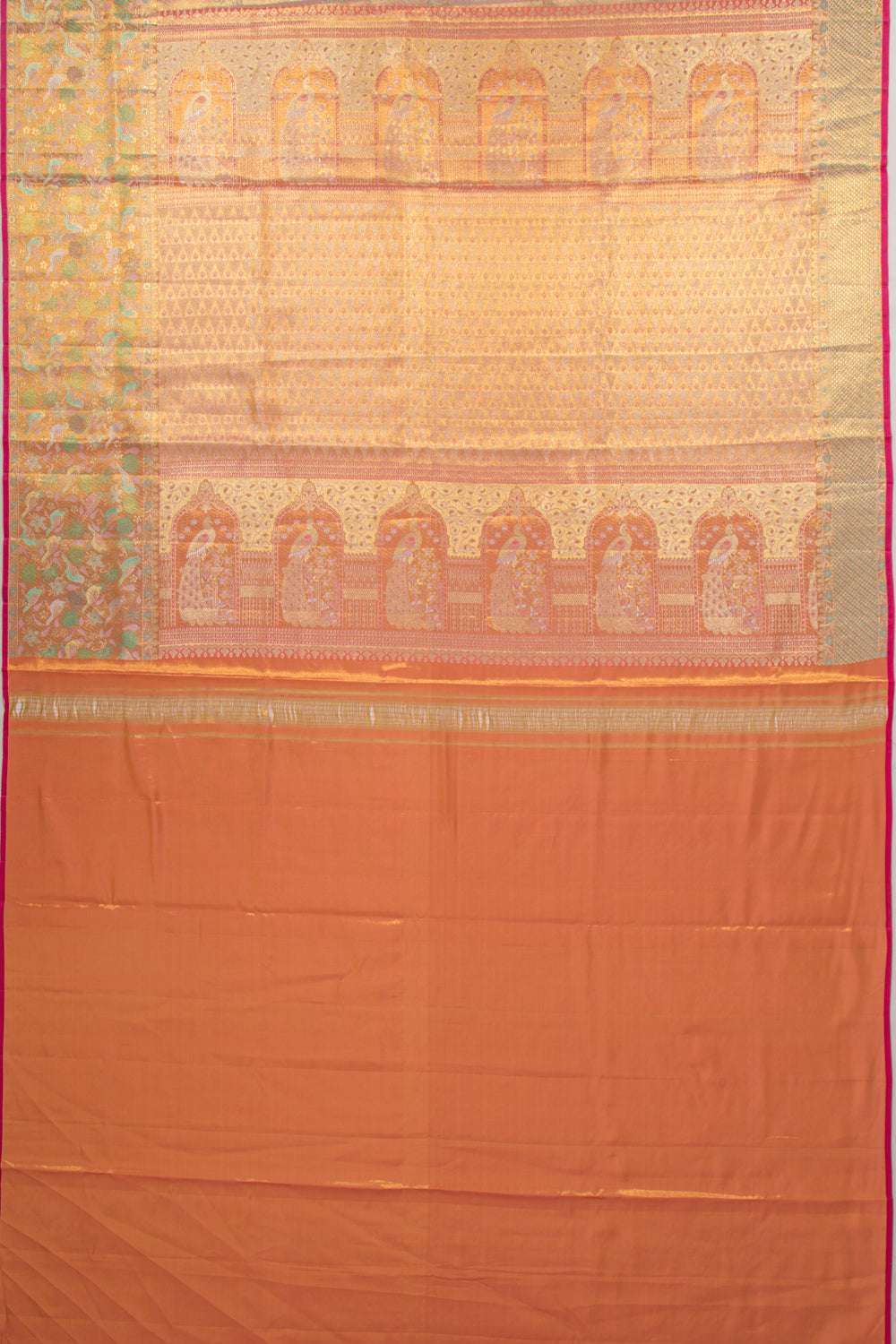 Kanchipuram Silk Tissue Brocade Peach Saree