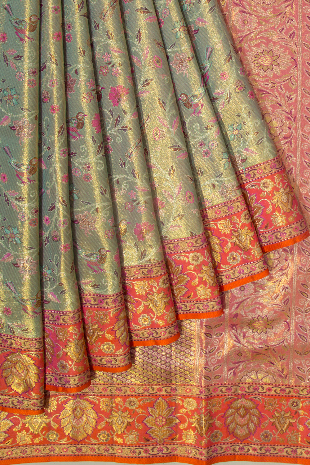 Kanchipuram Silk Tissue Jaal Blue Saree