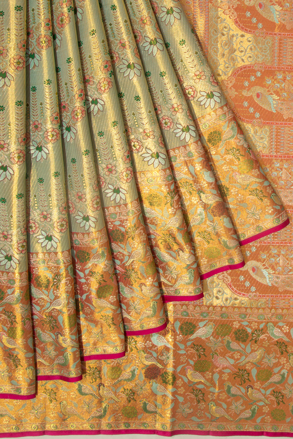 Kanchipuram Silk Tissue Brocade Gold Saree