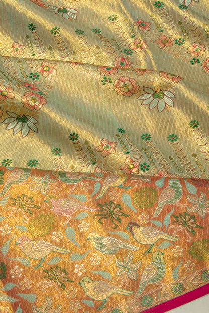 Kanchipuram Silk Tissue Brocade Gold Saree