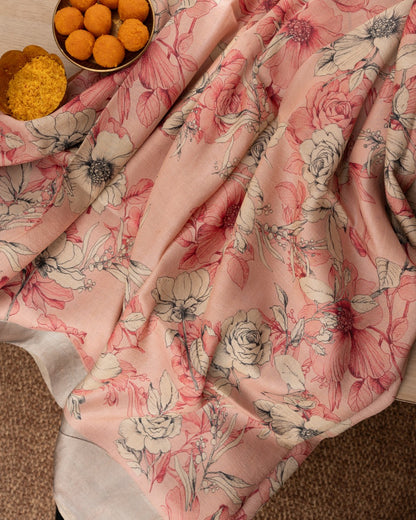 Tussar Floral Printed Peach Saree