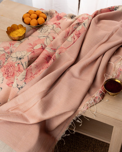Tussar Floral Printed Peach Saree