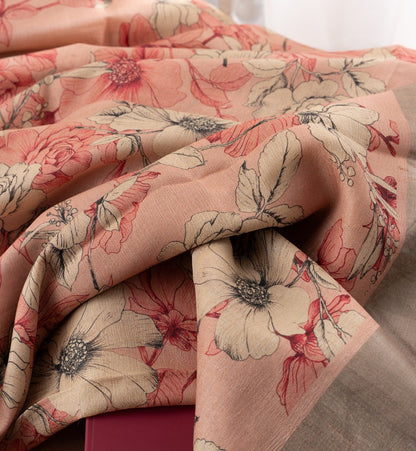Tussar Floral Printed Peach Saree