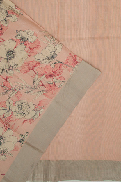 Tussar Floral Printed Peach Saree
