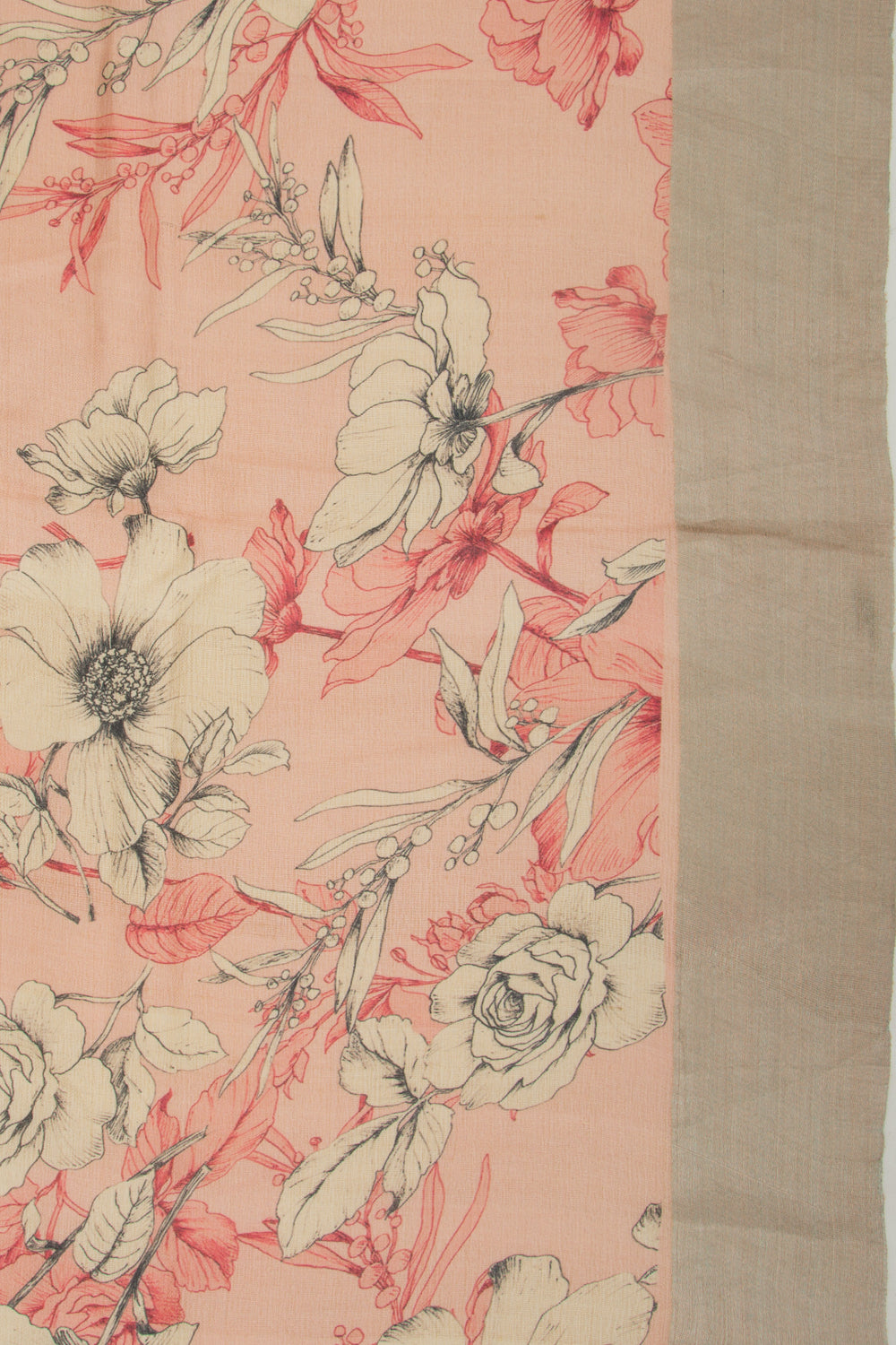 Tussar Floral Printed Peach Saree
