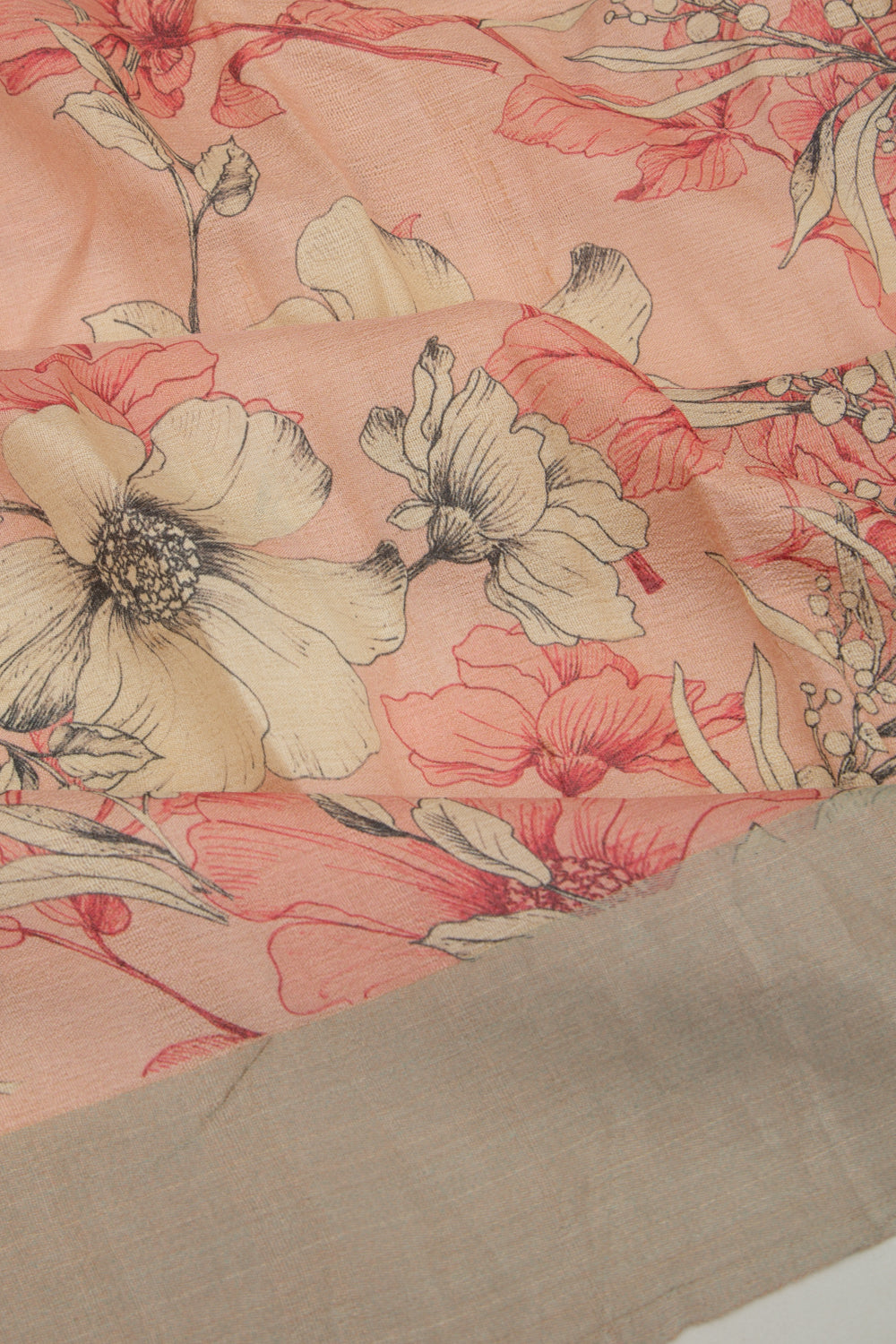 Tussar Floral Printed Peach Saree