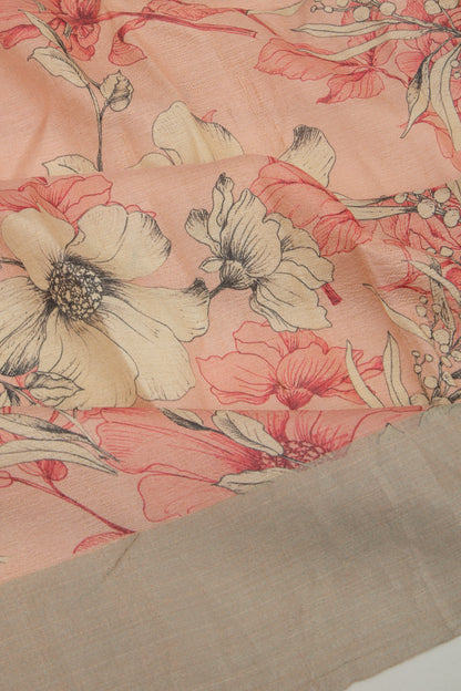 Tussar Floral Printed Peach Saree