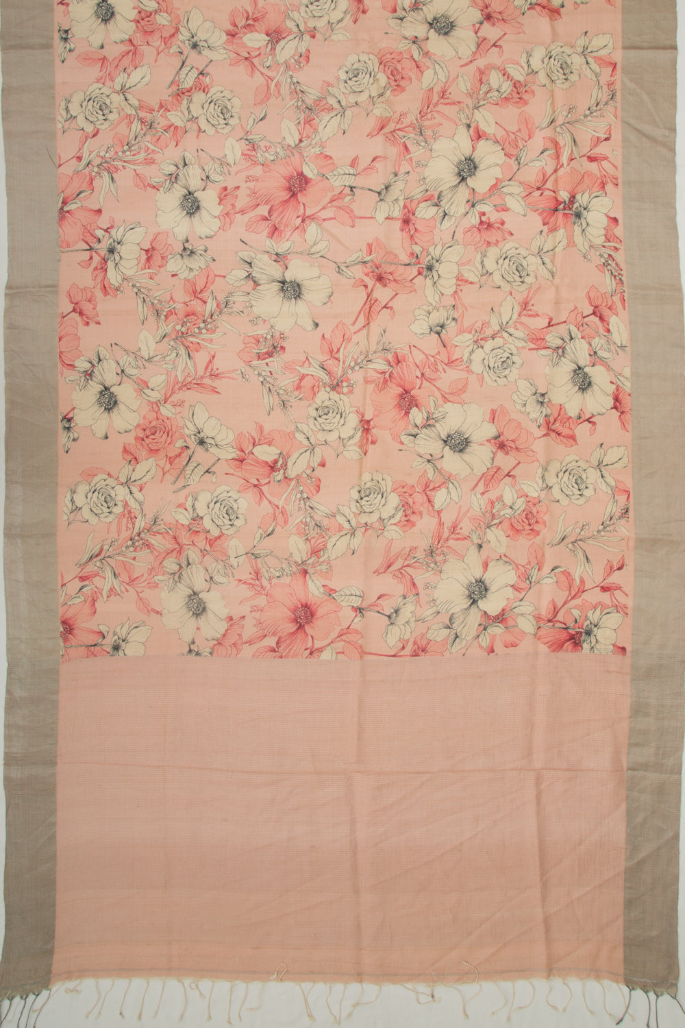 Tussar Floral Printed Peach Saree