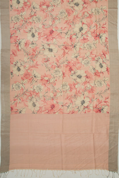 Tussar Floral Printed Peach Saree