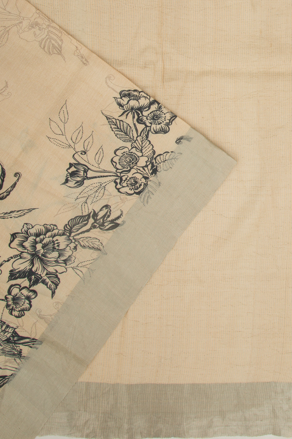 Tussar Floral Printed Beige Saree