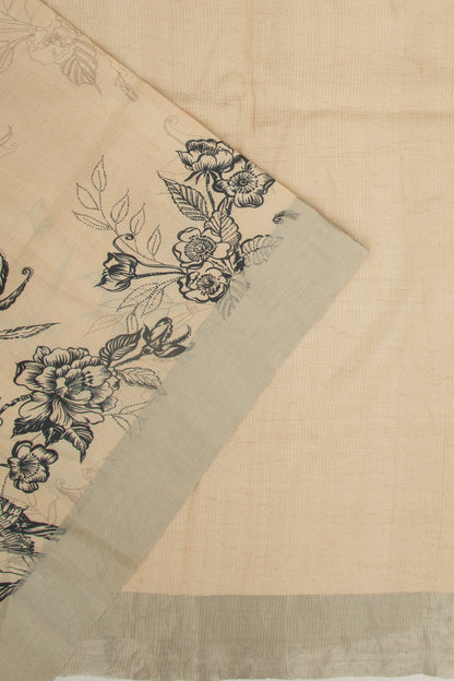 Tussar Floral Printed Beige Saree