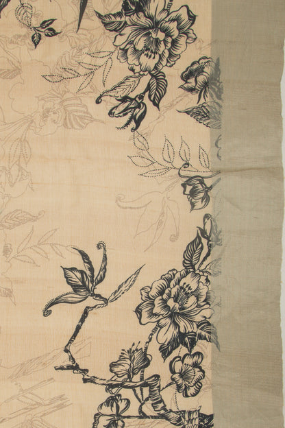 Tussar Floral Printed Beige Saree