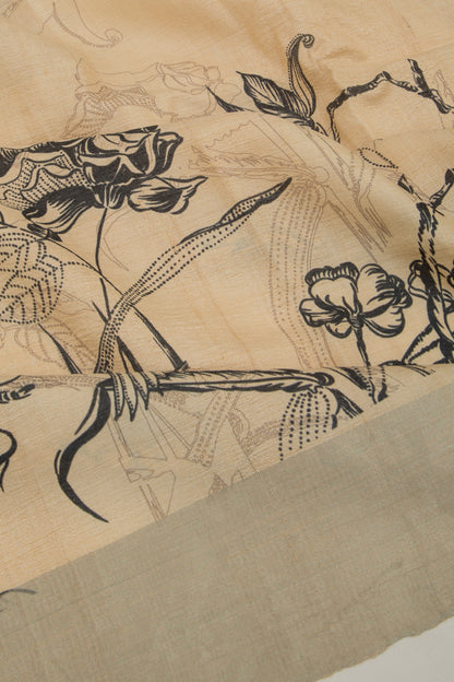 Tussar Floral Printed Beige Saree