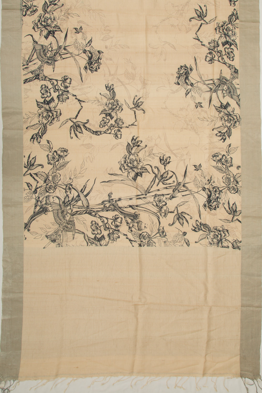 Tussar Floral Printed Beige Saree