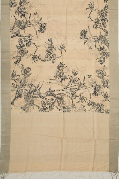 Tussar Floral Printed Beige Saree