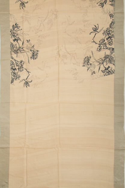 Tussar Floral Printed Beige Saree
