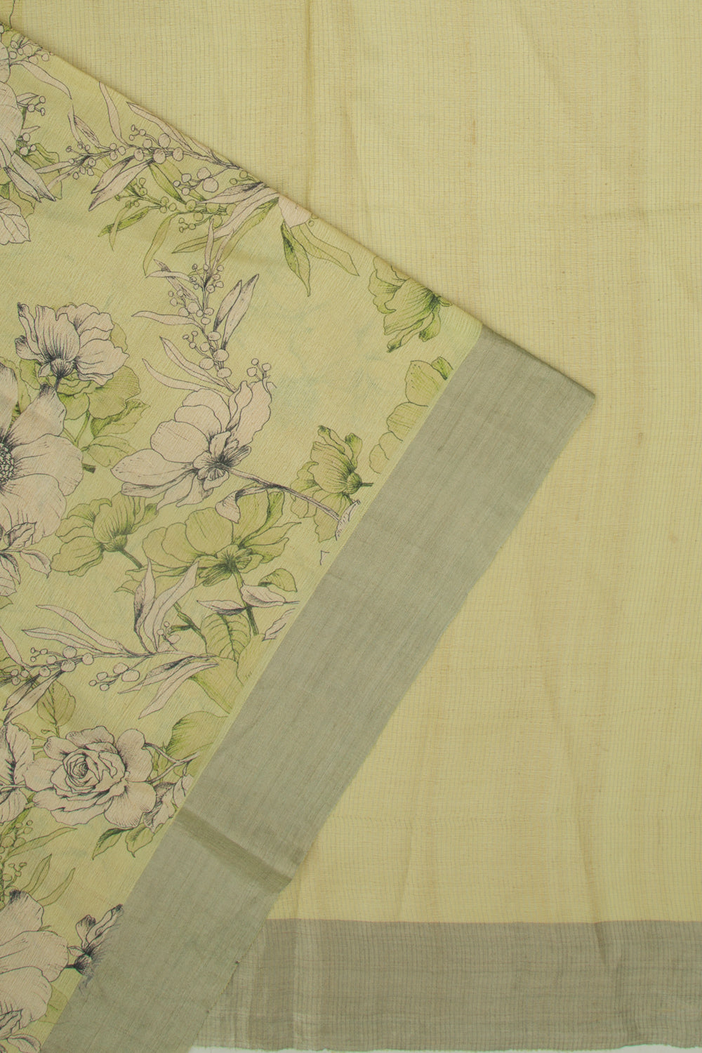 Tussar Floral Printed Pista Green Saree