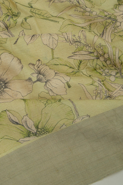 Tussar Floral Printed Pista Green Saree