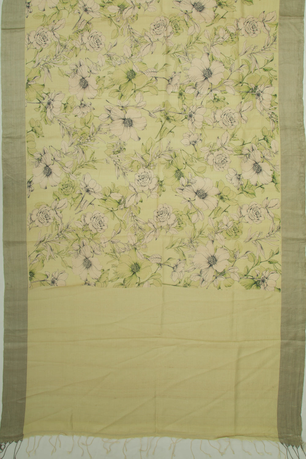 Tussar Floral Printed Pista Green Saree