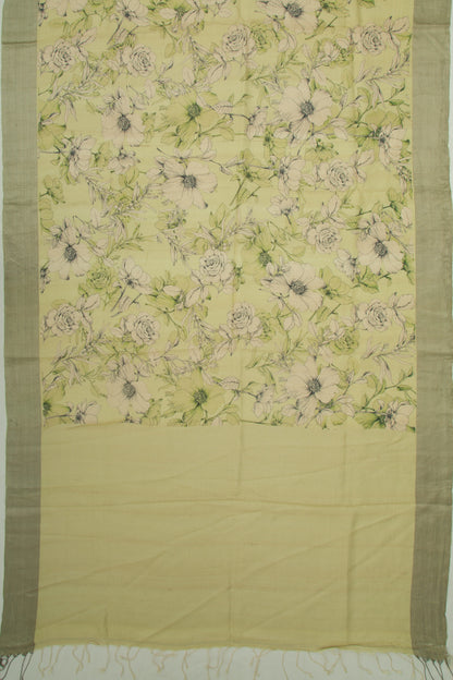 Tussar Floral Printed Pista Green Saree