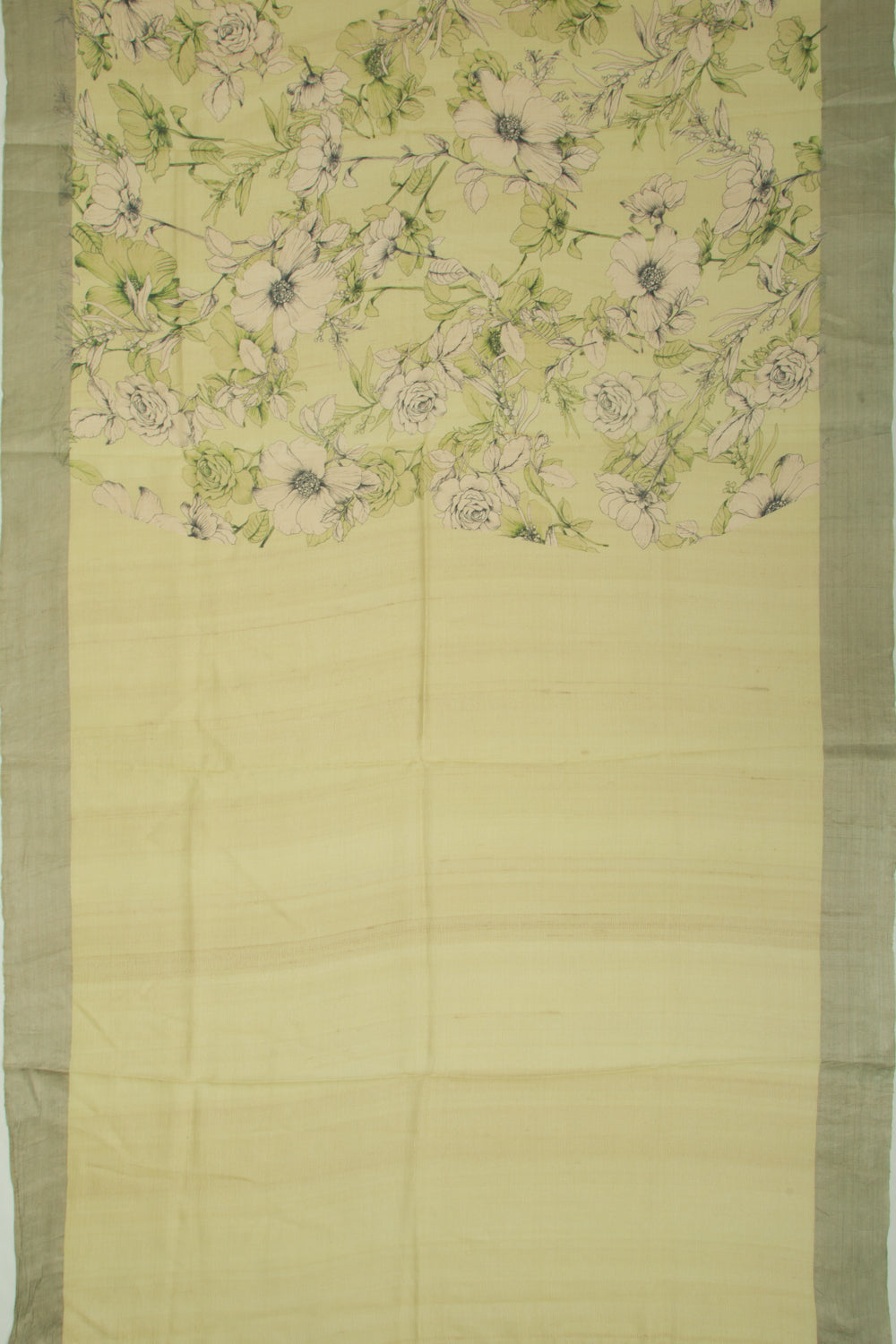 Tussar Floral Printed Pista Green Saree