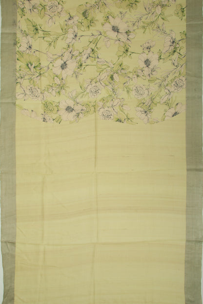 Tussar Floral Printed Pista Green Saree