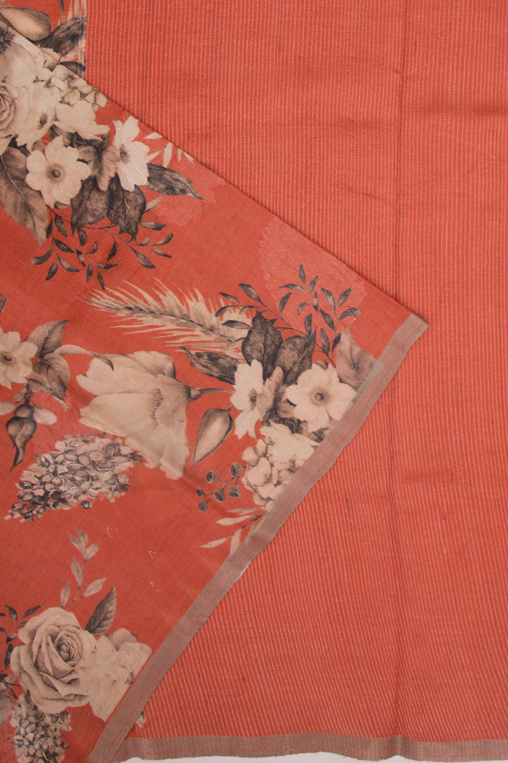Tussar Floral Printed Brown Saree