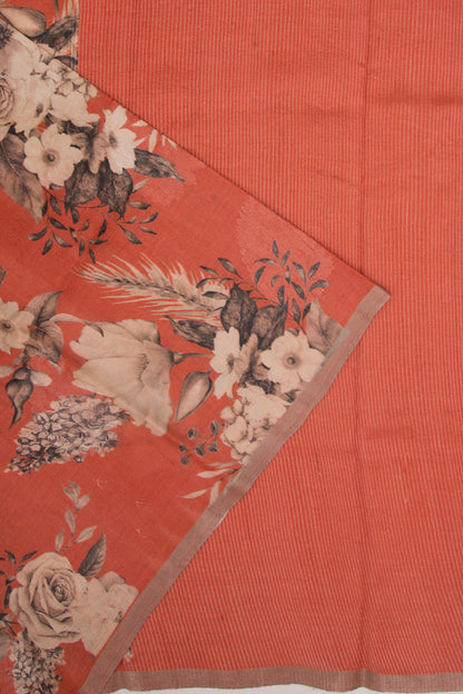 Tussar Floral Printed Brown Saree