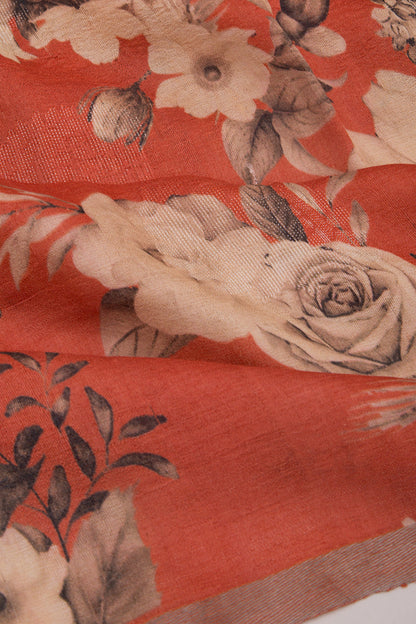Tussar Floral Printed Brown Saree