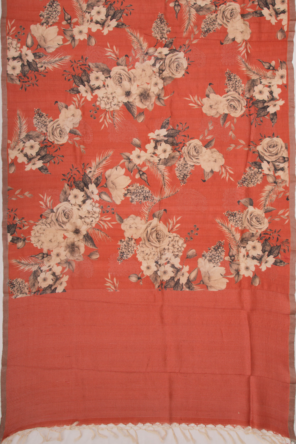 Tussar Floral Printed Brown Saree