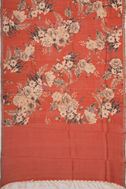 Tussar Floral Printed Brown Saree