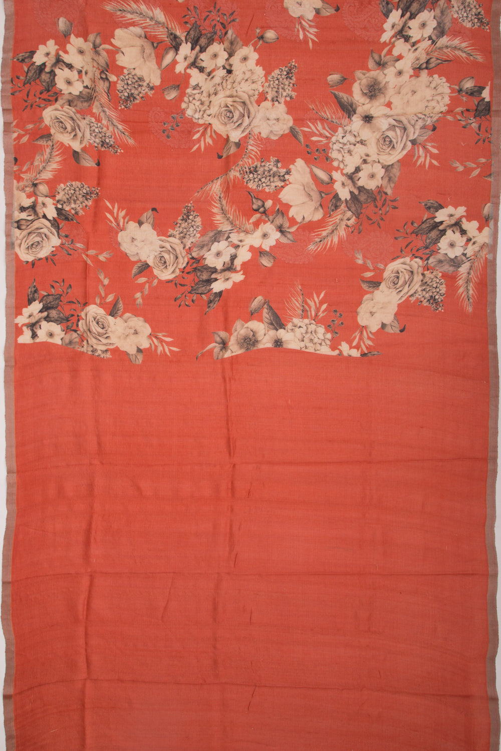 Tussar Floral Printed Brown Saree