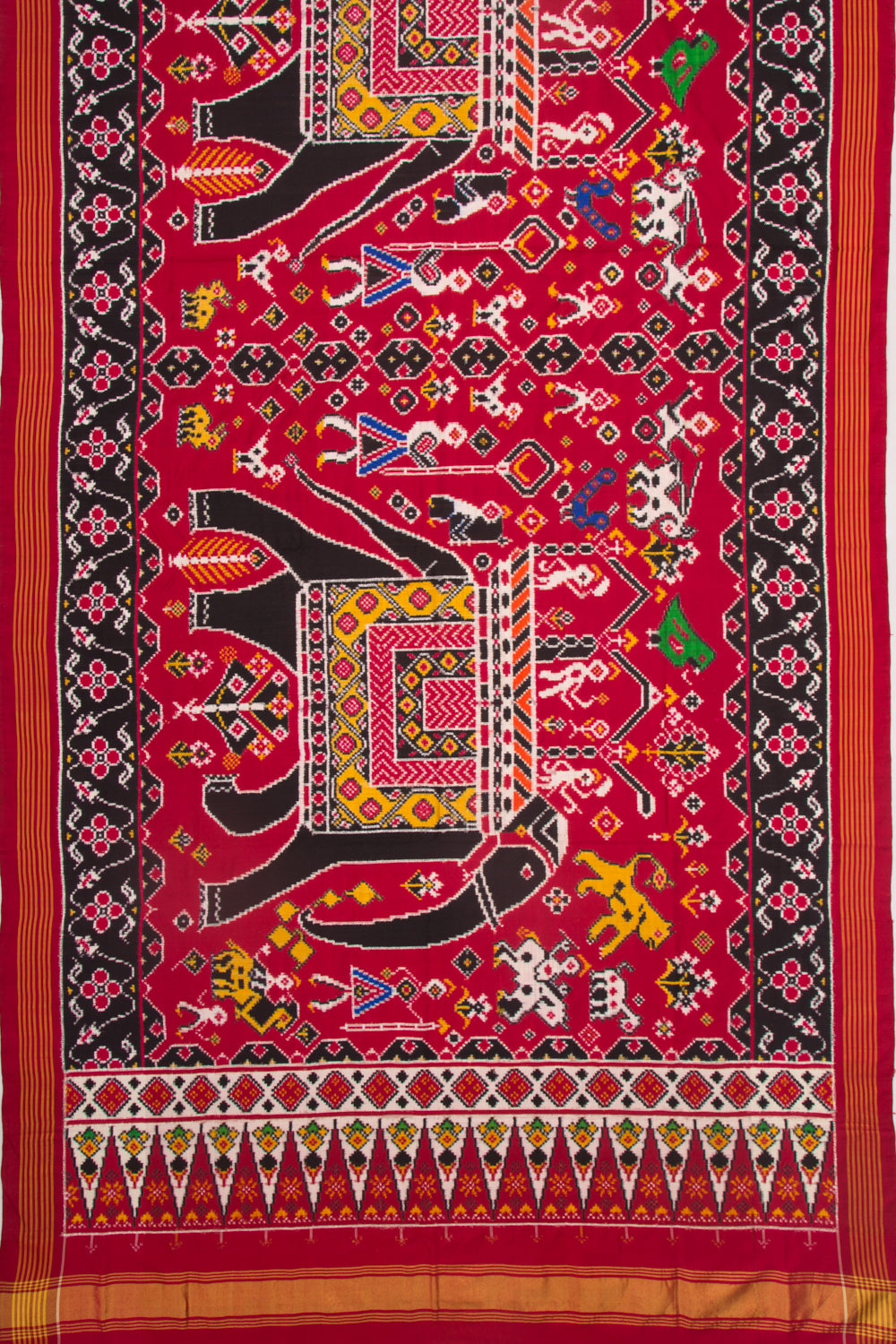 Patan Patola Silk Double Ikat Shikar Bhat Red Saree