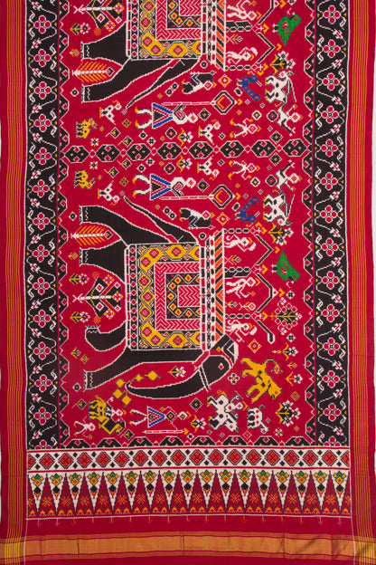 Patan Patola Silk Double Ikat Shikar Bhat Red Saree