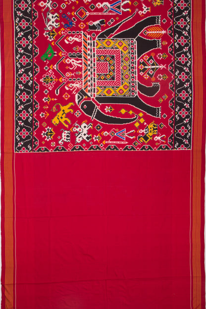 Patan Patola Silk Double Ikat Shikar Bhat Red Saree