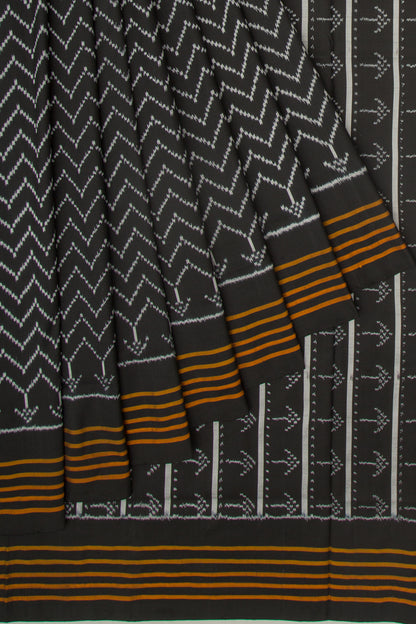 Pochampally Silk Ikat Zig Zag Lines Black Saree