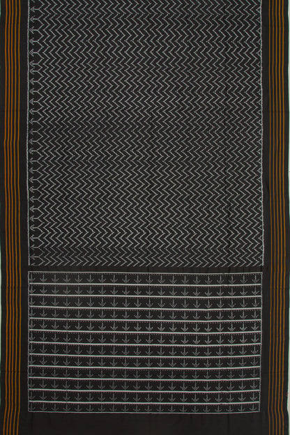 Pochampally Silk Ikat Zig Zag Lines Black Saree