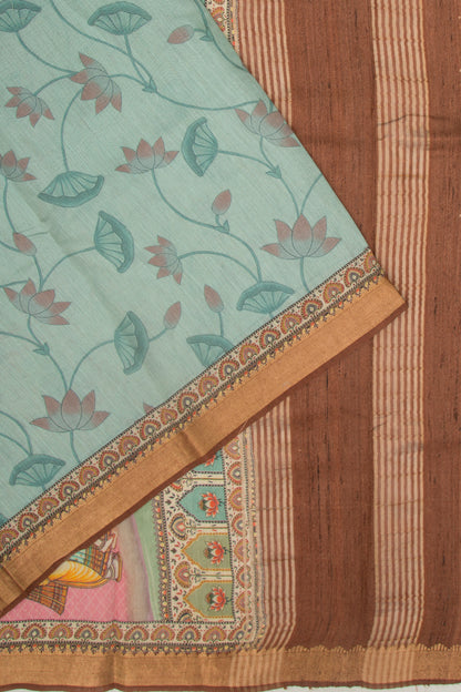 Chanderi Silk Floral And Pichwai Printed Blue Saree