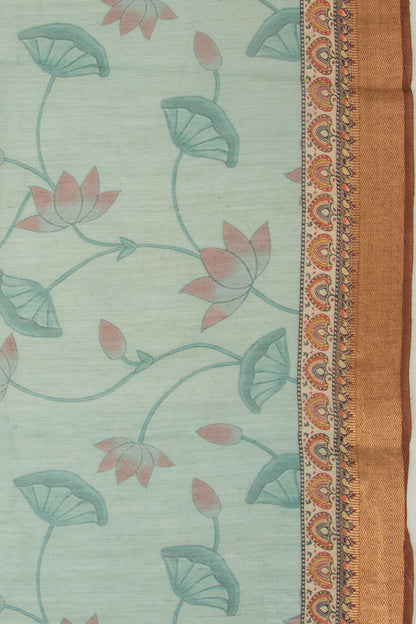 Chanderi Silk Floral And Pichwai Printed Blue Saree