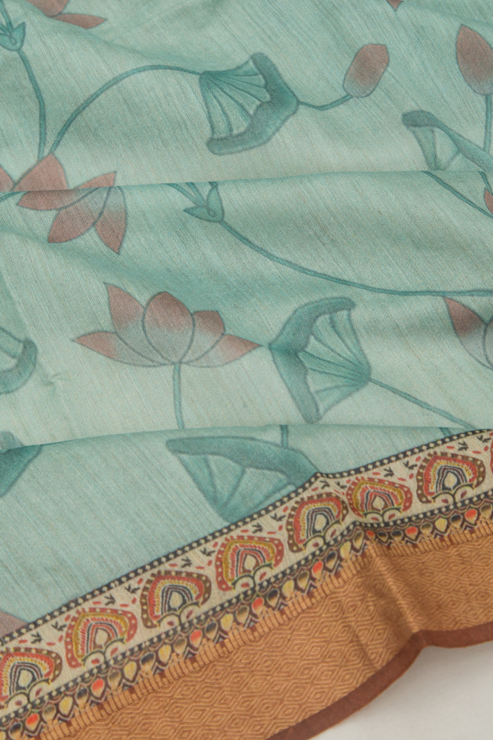 Chanderi Silk Floral And Pichwai Printed Blue Saree
